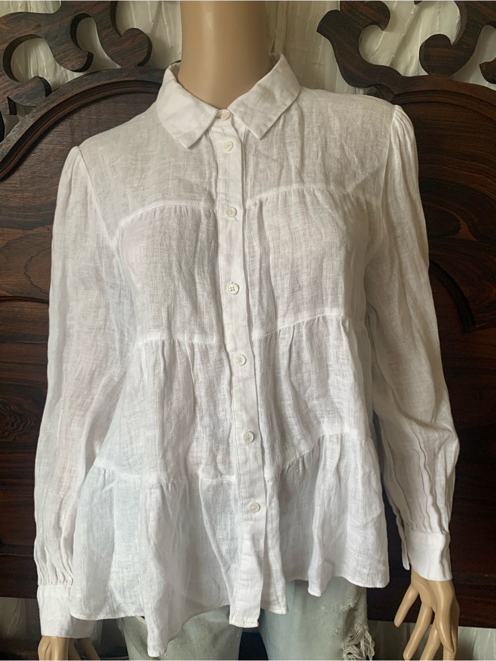 Zara white woven cotton resort top blouse button up